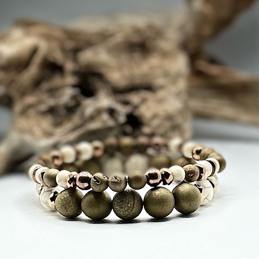Beaded Bracelet Set Agate, Howlite, Hematite & lava